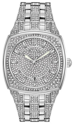 #ad Bulova Men#x27;s Quartz Swarovski Crystal Accents Silver Tone 40mm Watch 96B296 $228.99