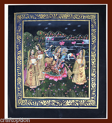 #ad Original Radha Krishna Miniature Indian painting on silk cloth natural colors $27.99