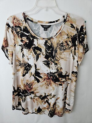 #ad Simply Vera Wang Large Women#x27;s Tunic Top Print Pullover Scoop Neck Short Sleeve $10.95