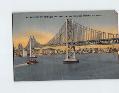 #ad Postcard Skyline of San Francisco California amp; San Francisco Oakland Bay Bridge $29.65