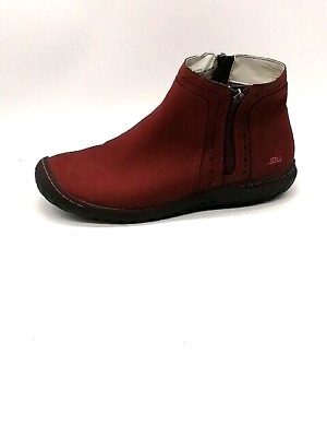 #ad JBU Womens Ankle Boot Juno Red Round Toe Comfort Boot Dual Side Zip Flat Heel 8 $23.79