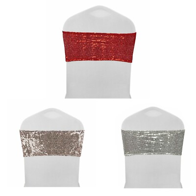 #ad 1 25 Pcs Spandex Stretch Sequin Chair Band Wedding Party Sashes Bow Decor Decor $6.99