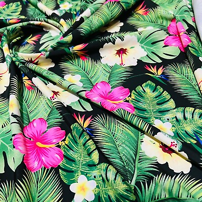 #ad 26quot; Long Spandex Fabric 4 Way Stretch Nylon Floral Black Background Print $10.99