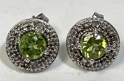 #ad Sterling Silver 925 Peridot amp; Diamond Accent Stud Earrings 2.3g $44.00