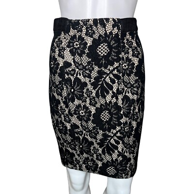 #ad Plenty by Tracy Reese Skirt Womens 0 Platinum Black Lace Pencil Straight Party $31.92