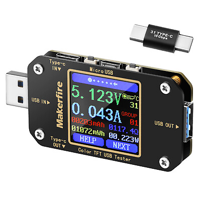 Type C USB Power Tester Digital Voltmeter Ammeter Volt Amp Bank Meter Multimeter $16.13