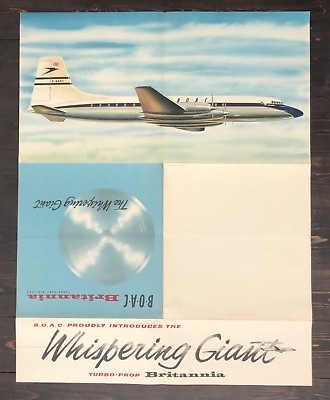 #ad BOAC BRISTOL BRITANNIA VINTAGE ORIGINAL AIRLINE POSTER B.O.A.C. WHISPERING GIANT GBP 99.95