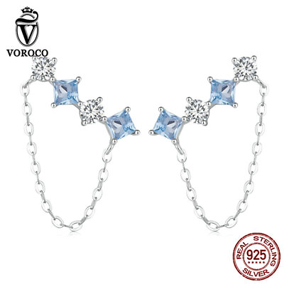 #ad Voroco 925 Sterling Silver Delicate Stone blue Stud Earrings Jewelry For Women $13.57