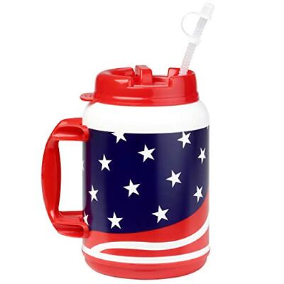 #ad 64 Ounce Insulated Mug With Lid Handle Flexible Straw With Cap Large Plastic Cup $38.55