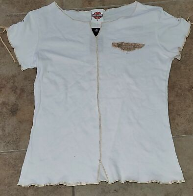 #ad HARLEY DAVIDSON LADIES LACE UP TOP SHIRT S S NEW $11.99