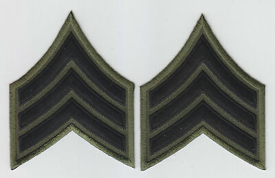 #ad SGT Sergeant Chevrons subdued BLACK on OD Green 3quot; X 3.75quot; $4.50