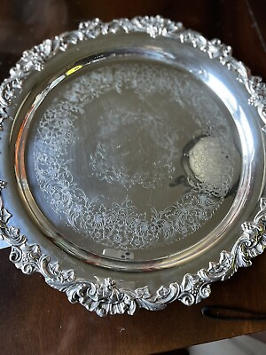 #ad Silver Plate Over Cooper Round Footed Serving Tray 16x16 $110.00