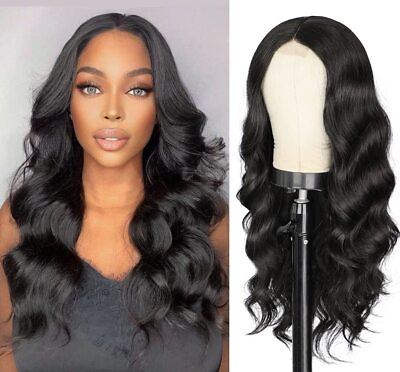 #ad Women Long Black Wave Wig Synthetic Heat Resistant Hair Wig for Daily Party Use $12.37