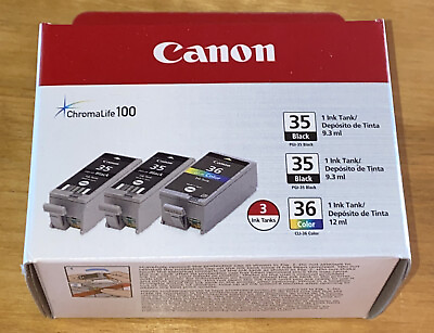 #ad Genuine Canon PGI 35 CLI 36 2 Black amp; 1 Color Ink Cartridges 3 Ink Tanks $28.88