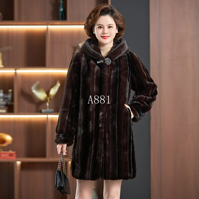 #ad New Womens Medium Length Winter Mink Fur Jacket Mother#x27;s Real Fur Hooded Parka $227.19