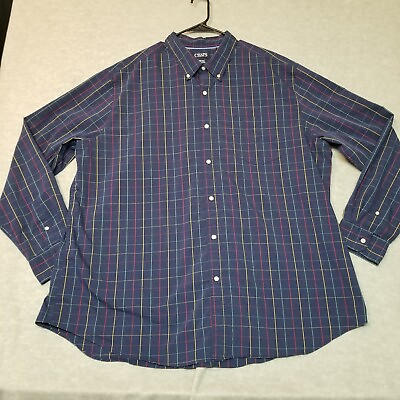 #ad Chaps Button Down Stretch Easy Care Shirt Mens Size 3XLT Blue Plaid Woven $22.99