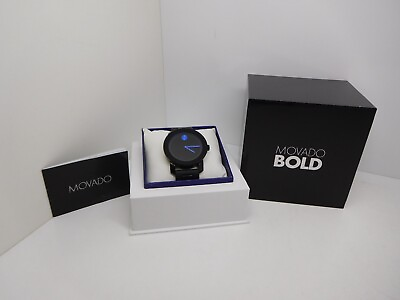 #ad Movado Men#x27;s Watch 3600099 Bold Black Blue Dial Rubber Swiss Quartz NICE $249.99