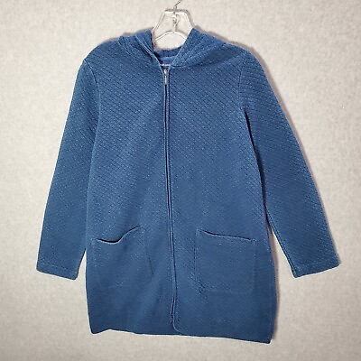 #ad PureJill Indigo Women Jacket PS Blue Argyle Pockets Full Zip Long Sleeve $24.89