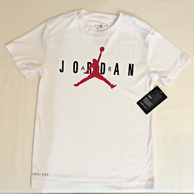 #ad Nike Air Jordan boys white dri fit short sleeve tshirt size medium red black NWT $21.95