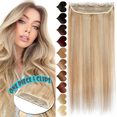 #ad Invisible Clip in Hair Extensions 100% Remy Human Hair Straight One Piece Long A $16.45