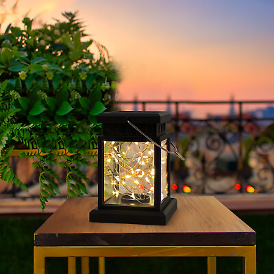 #ad 4 Pack Solar Lantern Lights Outdoor Hanging Flame Lantern Warm White for Garden $24.99
