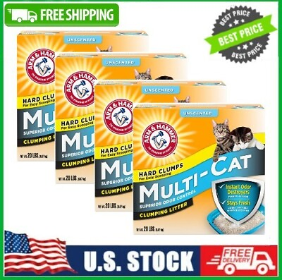 #ad 4Box Arm amp; Hammer Multi Cat Superior Odor Control Clumping Litter Unscented 20lb $44.89