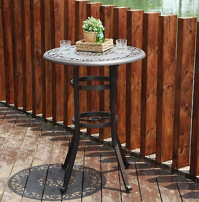 #ad 41quot; Height Cast Aluminum Patio Outdoor Pub High Round Bar Table for Bistro Brown $189.99