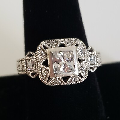 #ad Sterling Ring SETA with CZ White Solitaire amp; Small Side CZ’s 7.6g Size 10 6825 $64.95