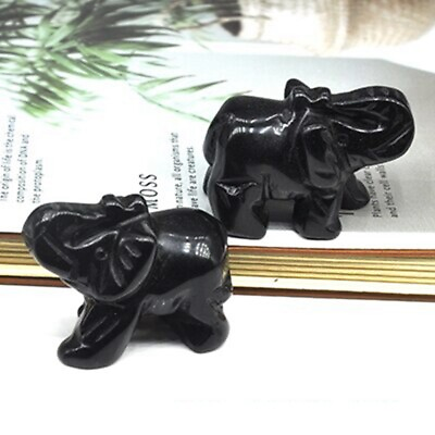 #ad Natural Black Obsidian Quartz Baby Elephant Crystal Energy Carved Gemstone Decor $4.65