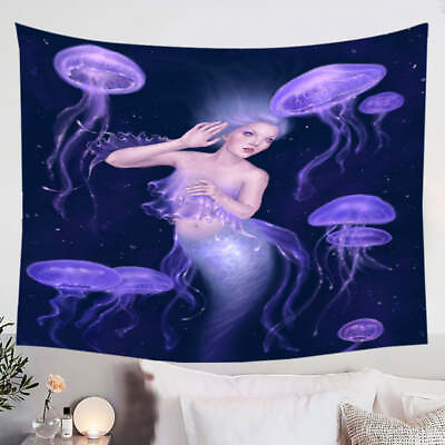 #ad Underwater Art Purple Jellyfish and Mermaid Tapestry $37.90