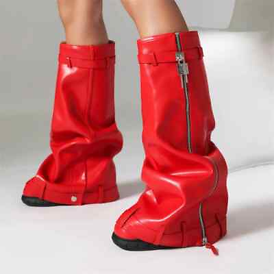 #ad Sexy Pleated Knee High Boots Female Turned over Edge High Boot Winter Long Shoes $139.23
