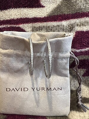 #ad David Yurman Diamond Hoop Sterling Silver 925 Large Pave Earrings $245.00
