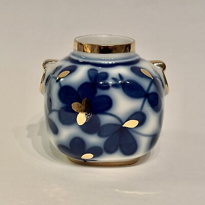 #ad Lomonosov Cobalt Blue 22K Gold Floral Hand Painted Porcelain Jar Made in USSR $31.50