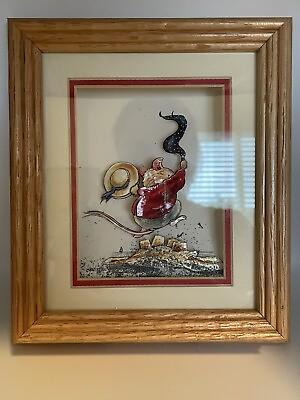 #ad 3D Paper Tole Mouse On Beach Framed Picture Art Wall Hanging Adorable $22.99