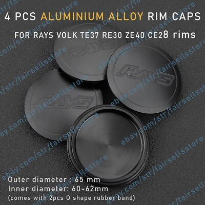 #ad 4 x 65 mm Black Aluminum Alloy Wheel Center Hub Rim Caps for RAYS VOLK TE37 ZE40 $33.99