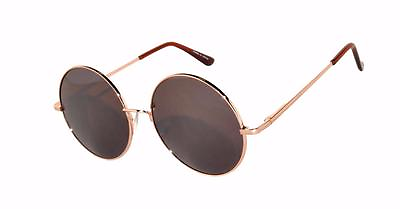 #ad Retro Round Vintage Tint Sunglasses Brown Lens Metal Gold Spring Hinge 56 mm $7.95