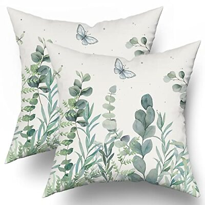#ad Spring Eucalyptus LeavesThrow Pillow Covers 16X16 Inches Set 16x16 Inches Leaf $30.36
