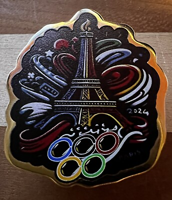 #ad 2024 Paris Olympics Pin Badge Eiffel Tower Red White amp; Blue USA $13.95