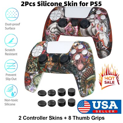 #ad 2Pcs Silicone Grip Cover Skin Dragon Case Anti slip for PS5 Slim Pro Controller $12.77