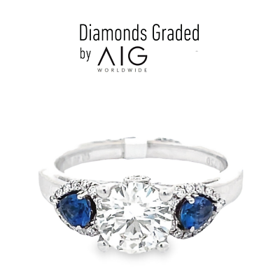 #ad AIG Certified 2.01CT VS2 Natural Round Diamond amp; Sapphire Ring 18K White Gold $5494.50
