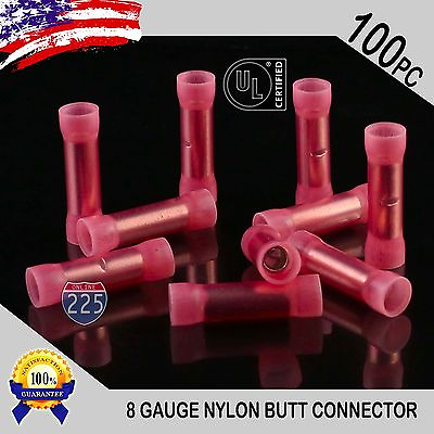 #ad 100 Pack 8 Gauge Wire Butt Connectors Red Nylon 8 AWG Crimp Cable Terminals USA $32.50