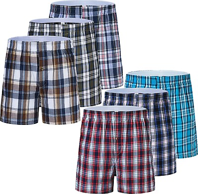 #ad 3 6 12 Mens Boxers Shorts Underwear Trunk Plaid Checker Cotton Loose Fit Classic $11.49