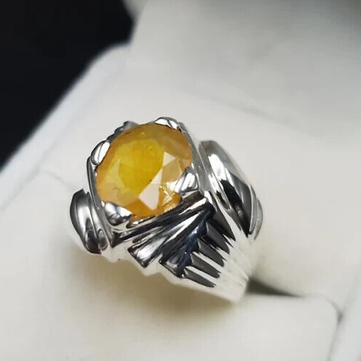 #ad Mens Yellow Sapphire Ring Pukhraj Ring For Men Natural Yellow Sapphire Handmade $130.00
