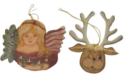 #ad Wood Hand Crafted amp;Painted Christmas Ornaments Angel amp; Reindeer $10.95