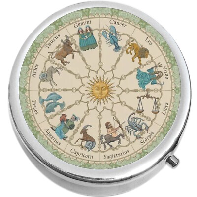 #ad Vintage Zodiac Astrology Medicine Pill Box $14.77