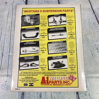 #ad Vtg 1988 Print Ad A1 Racing Parts Mustang 2 Hot Rod Car Magazine Advertisement $10.49