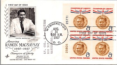 #ad SCHALLSTAMPS UNITED STATES 1957 CACHET FDC COVER CHAMPION OF LIBERTY CANC DC $3.00