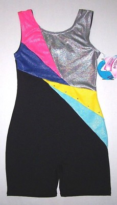 #ad Moret Biketard Unitard Leotard Bodysuit Colorful Hologram Black Silver New Girl $12.99