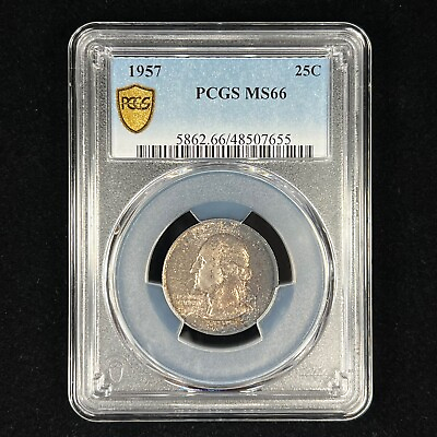 #ad 1957 25C MS66 Toned Washington Silver Quarter PCGS Gold Shield $49.95