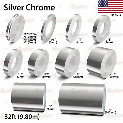 #ad SILVER CHROME Vinyl Pinstriping Pin Stripe Car Motorcycle Tape Decal Stickers $8.95
